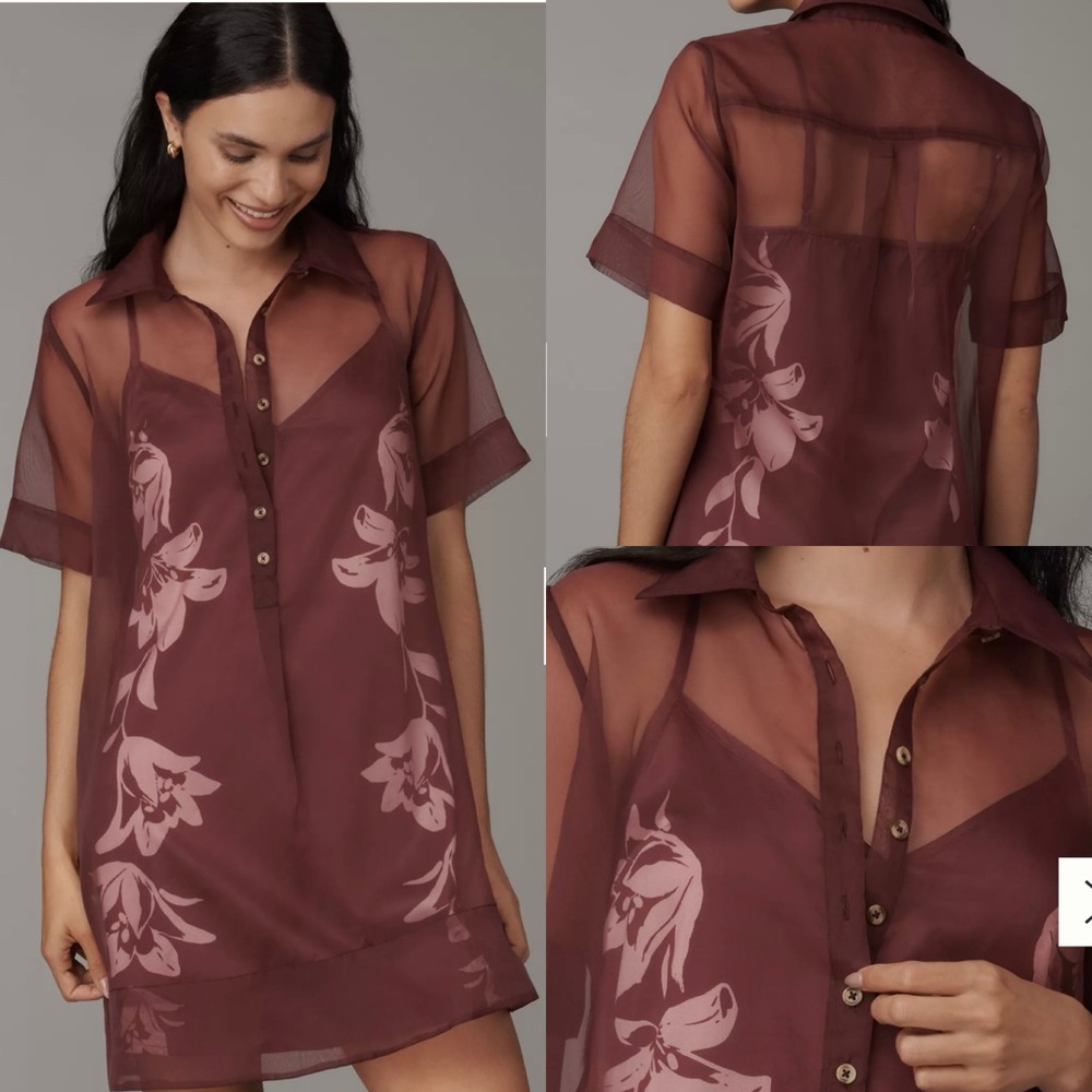 New Anthroplogie Sheer Floral Button-Up The Pollie Dress